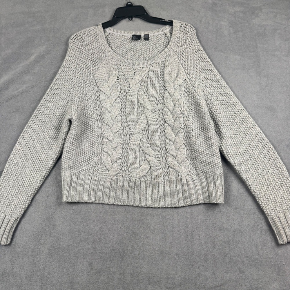 The Fisher Project Eileen Fisher Merino Wool Cable Knit Sweater Gray Large L